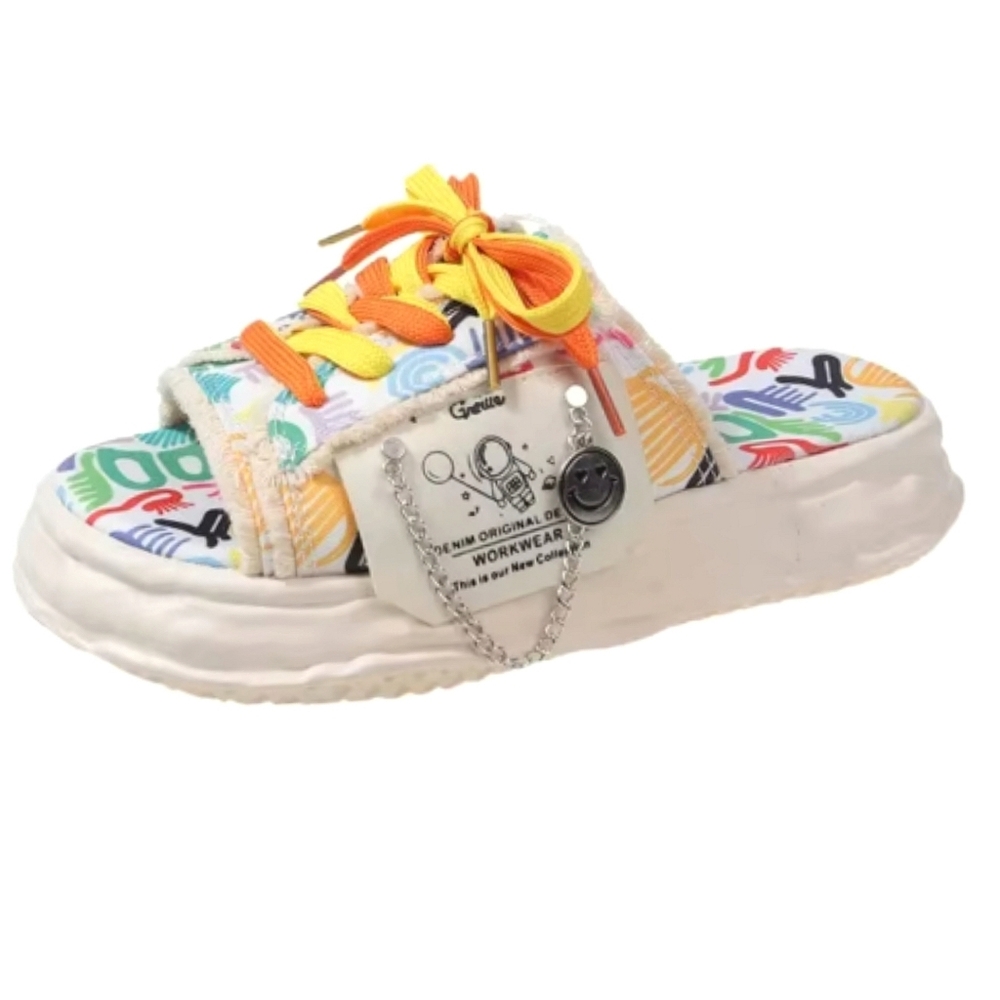 Greiue Boutique Crazy Pop Art Graffiti Chunky Sandals Urbancore Streetwear Sz 10